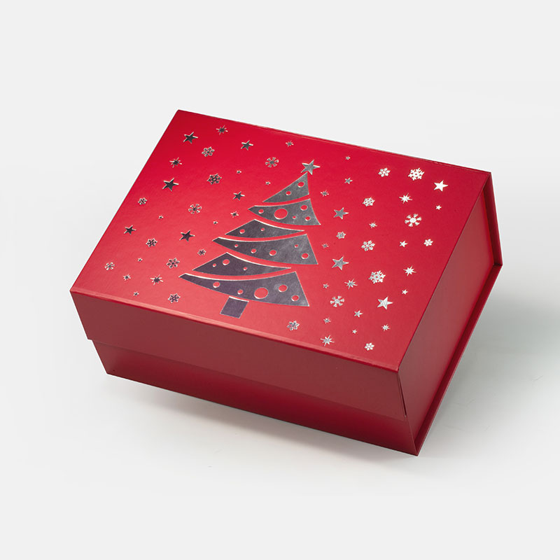 Red magnetic gift box with silver stamping