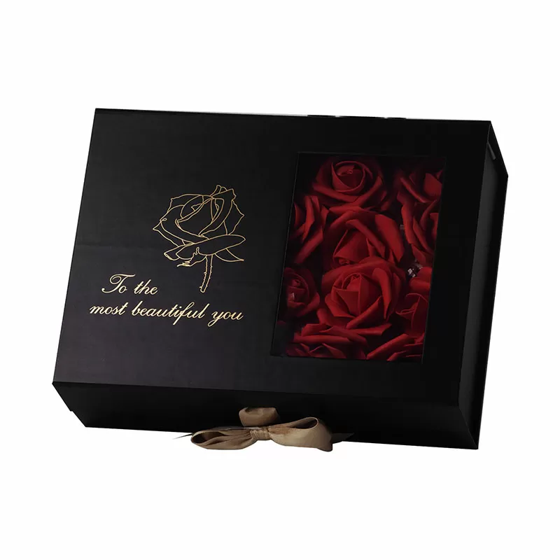 Luxury Black Flower Gift Box with Ribbon - Custom magnet box and Mailer Boxes