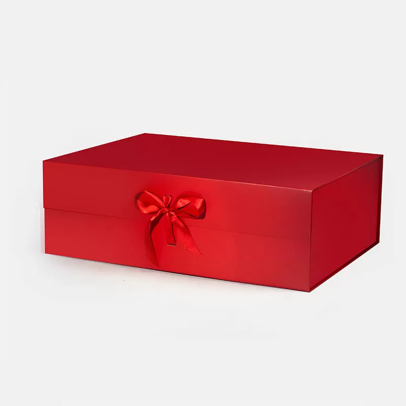 Red magnetic gift box with ribbon