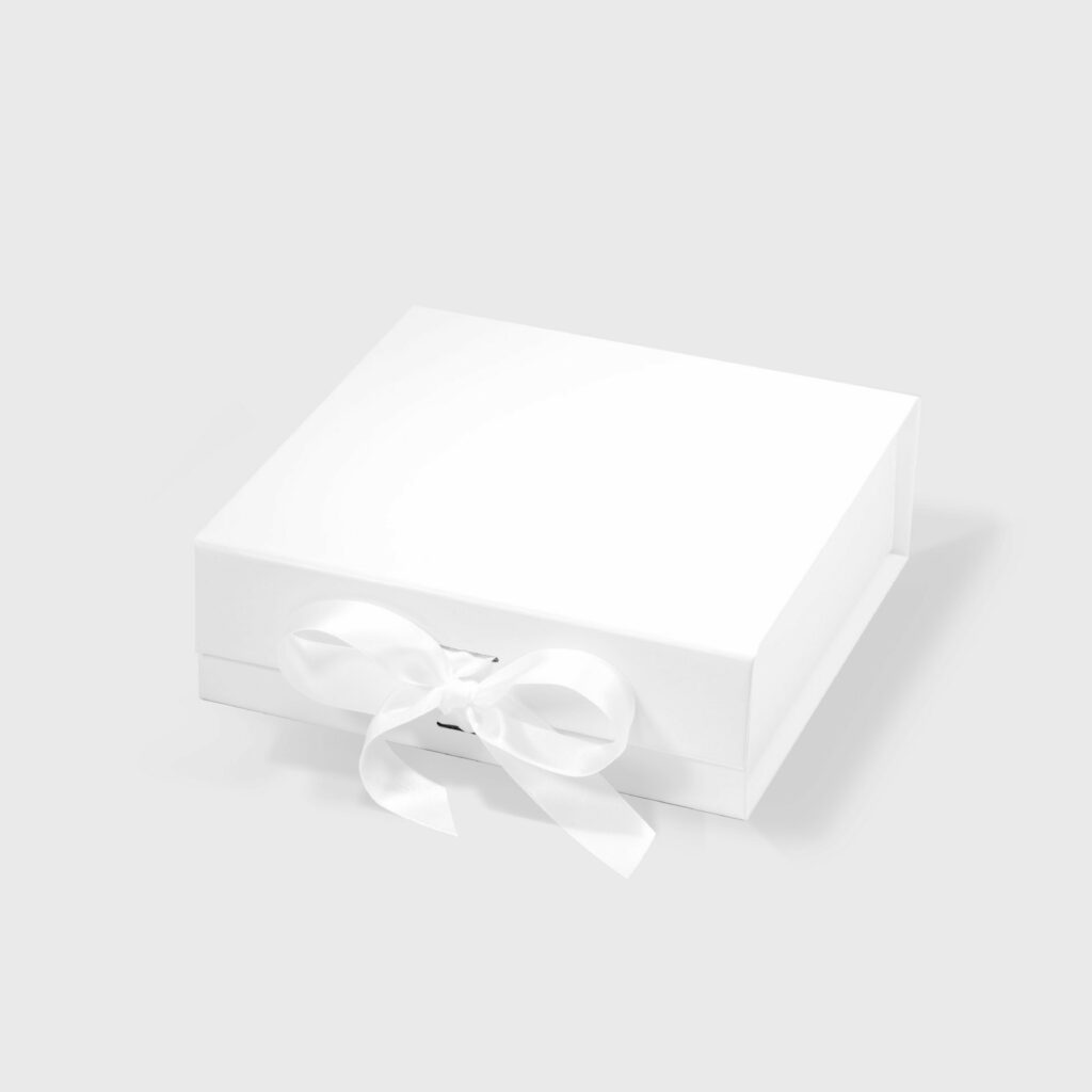 white magnetic gift box with ribbon