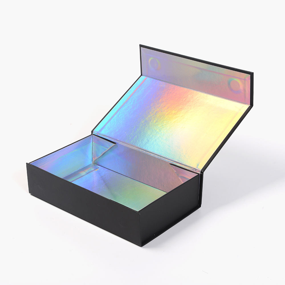 Black Holographic Foldable Cosmetic Gift Box with magnetic lid